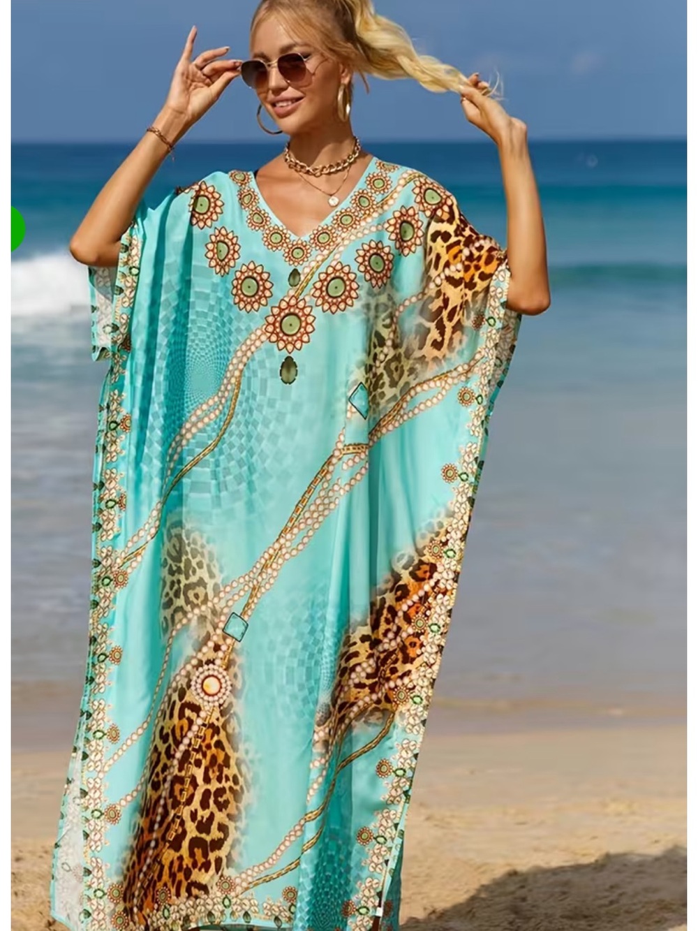 🌸HP 🌸Women's Plus Size Kaftan Bathing Suit Cover Up Batwing Dress Moroccan Mumu - Picture 2 of 11